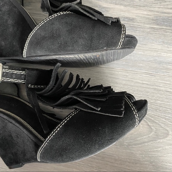 Enzo Angiolini Black Suede Fringe Wedges Shoes - Picture 11 of 16
